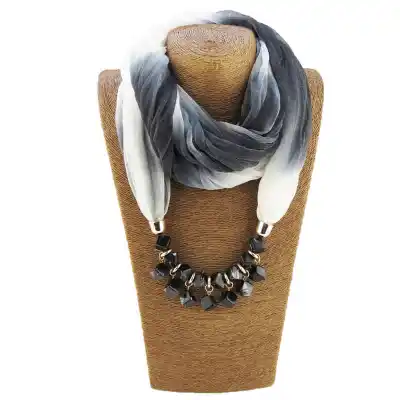 Elegant Women's Cube Resin Pendant Chiffon Scarf Necklace