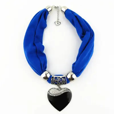Women Engagement Love Heart Alloy Pendant Polyester Scarf Necklace