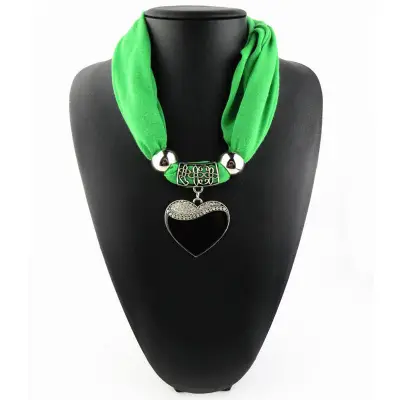 Women Engagement Love Heart Alloy Pendant Polyester Scarf Necklace