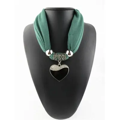 Women Engagement Love Heart Alloy Pendant Polyester Scarf Necklace