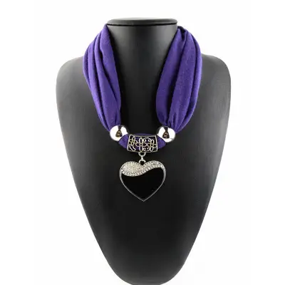 Women Engagement Love Heart Alloy Pendant Polyester Scarf Necklace