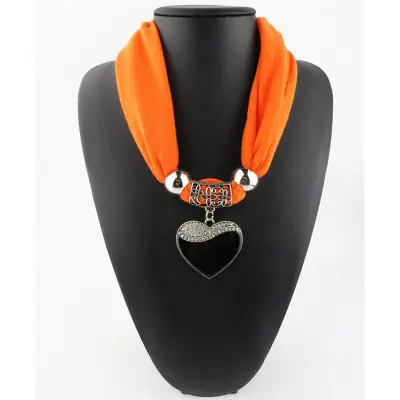 Women Engagement Love Heart Alloy Pendant Polyester Scarf Necklace