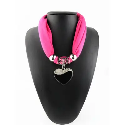 Women Engagement Love Heart Alloy Pendant Polyester Scarf Necklace