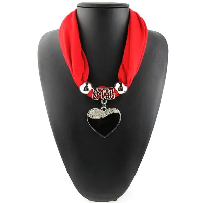 Women Engagement Love Heart Alloy Pendant Polyester Scarf Necklace