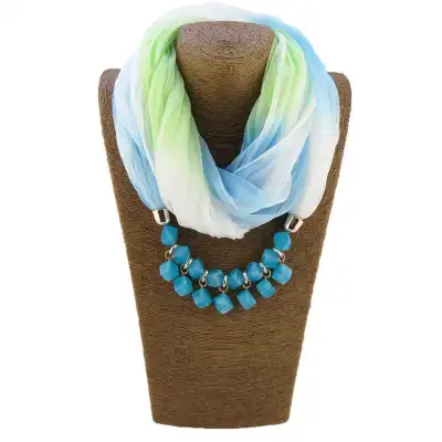 Women Party Cube Shape Resin Pendant Polyester Scarf Necklace 175x42cm