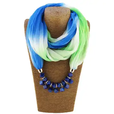 Women Party Cube Shape Resin Pendant Polyester Scarf Necklace 175x42cm