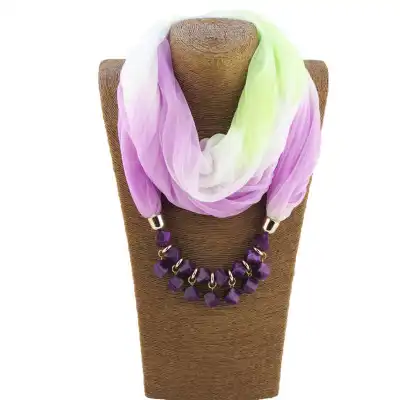Women Party Cube Shape Resin Pendant Polyester Scarf Necklace 175x42cm