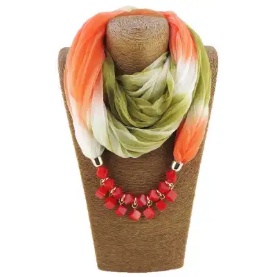 Women Party Cube Shape Resin Pendant Polyester Scarf Necklace 175x42cm