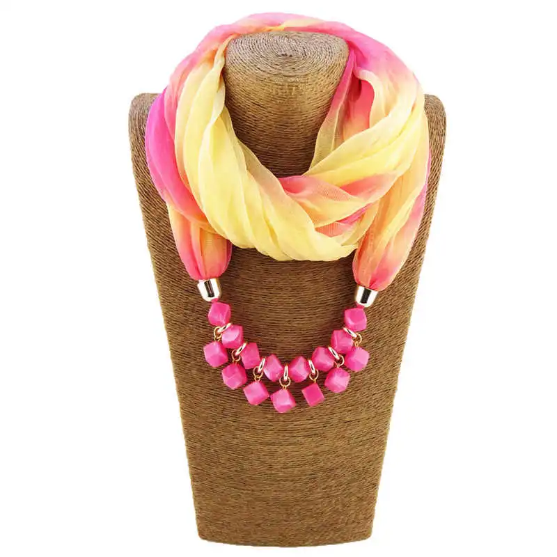 Women Party Cube Shape Resin Pendant Polyester Scarf Necklace 175x42cm