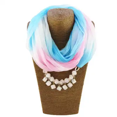 Women Party Cube Shape Resin Pendant Polyester Scarf Necklace 175x42cm