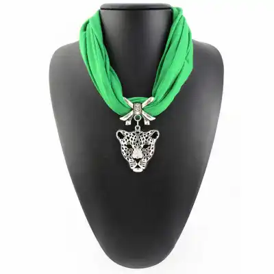 Lady Unique Leopard Alloy Pendant Polyester Scarf Necklace