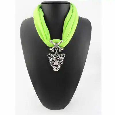 Lady Unique Leopard Alloy Pendant Polyester Scarf Necklace