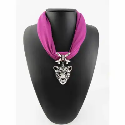 Lady Unique Leopard Alloy Pendant Polyester Scarf Necklace