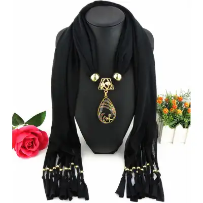 Lady Graceful Color Peacock Water Drop Shape Pendant Scarf Necklace