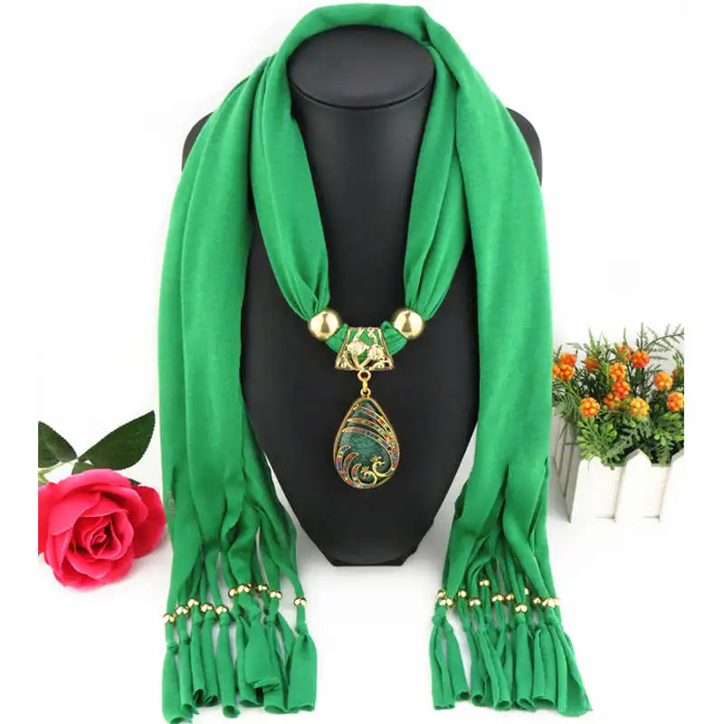 Lady Graceful Color Peacock Water Drop Shape Pendant Scarf Necklace