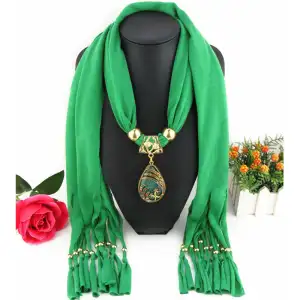 Lady Graceful Color Peacock Water Drop Shape Pendant Scarf Necklace