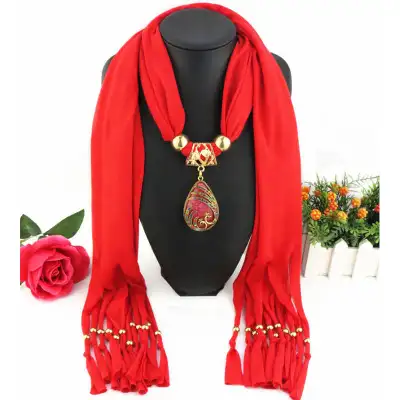 Lady Graceful Color Peacock Water Drop Shape Pendant Scarf Necklace