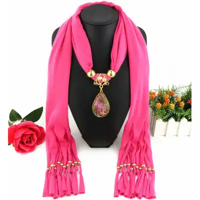 Lady Graceful Color Peacock Water Drop Shape Pendant Scarf Necklace