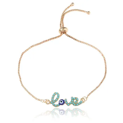 New Evil Eye Design Blue Enamel Love Shape Gold Plated Metal Adjustable Bracelets