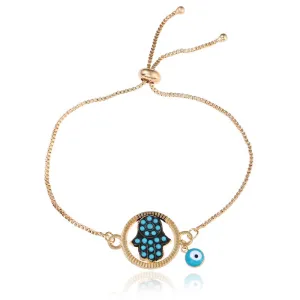 Fashion Gold Plated Blue Enamel Hamsa Hand Adjustable Alloy Bracelets