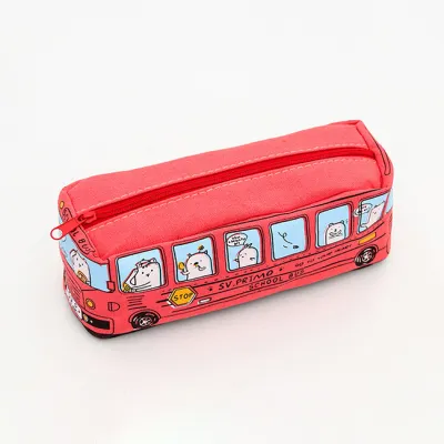Creative Cartoon Bus Canvas Pencil Bag Universal
