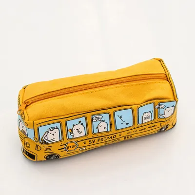 Creative Cartoon Bus Canvas Pencil Bag Universal