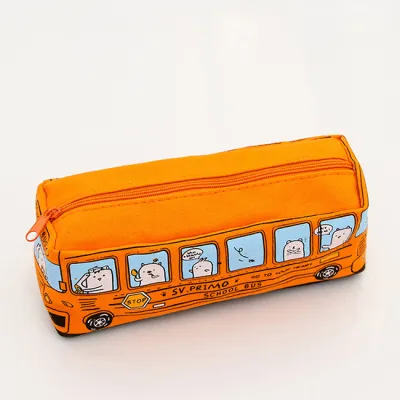 Creative Cartoon Bus Canvas Pencil Bag Universal