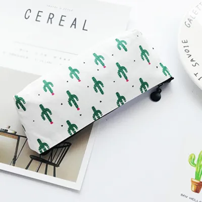 Canvas Cactus Print Cute Pencil Bag for School Stationery