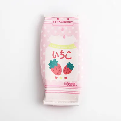Creative Strawberry Milk Pencil Bag Leather Stripe Square Stationery