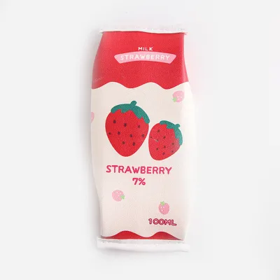 Creative Strawberry Milk Pencil Bag Leather Stripe Square Stationery