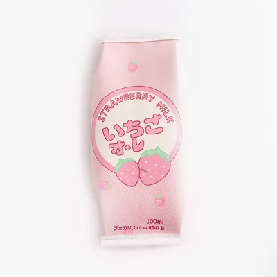 Creative Strawberry Milk Pencil Bag Leather Stripe Square Stationery