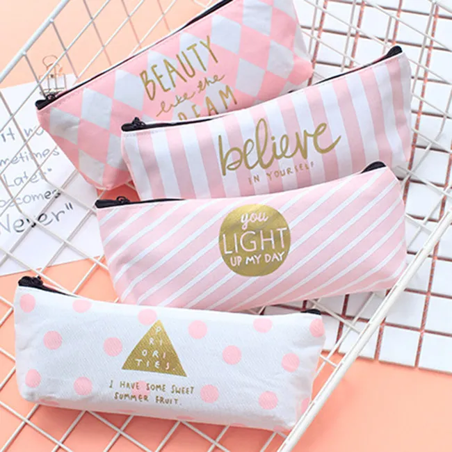 Men's Stripe Canvas Pencil Bag for School Stationery