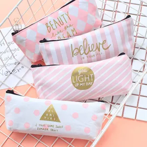 Men's Stripe Canvas Pencil Bag for School Stationery