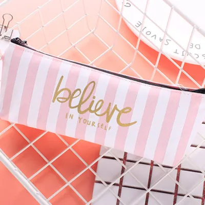 Men's Stripe Canvas Pencil Bag for School Stationery