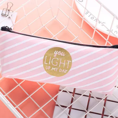 Men's Stripe Canvas Pencil Bag for School Stationery