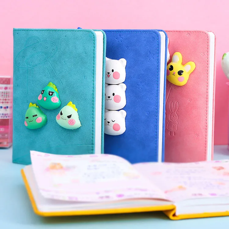 Cute Cartoon Pattern Decompression Soft Cover Notebook with Pen - Imitation Leather Journal