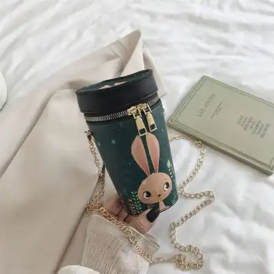 Women Cartoon Printed Color Blocking Zipper PU Crossbody Bag