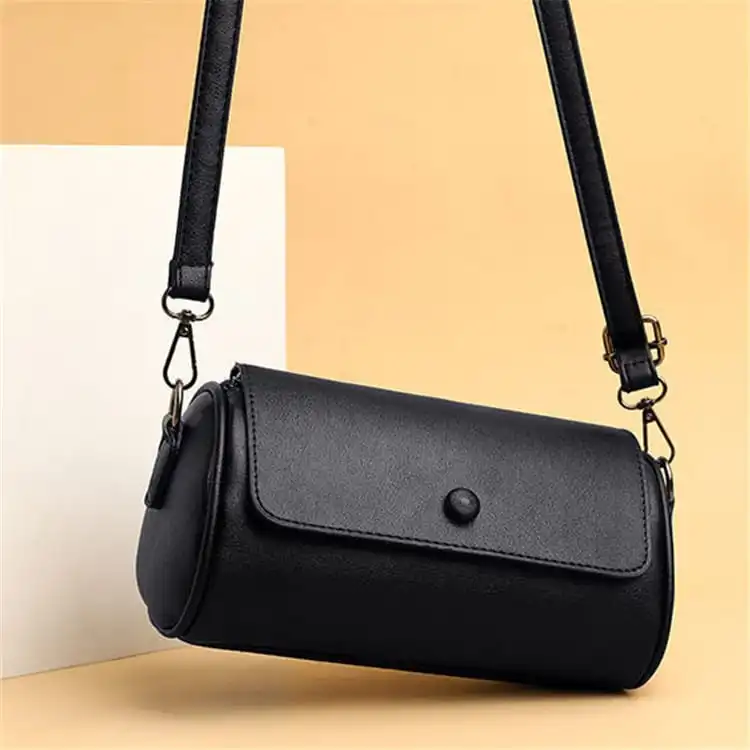 Women Fashion Solid Color Cylinder Shape Pillow PU Shoulder Bag