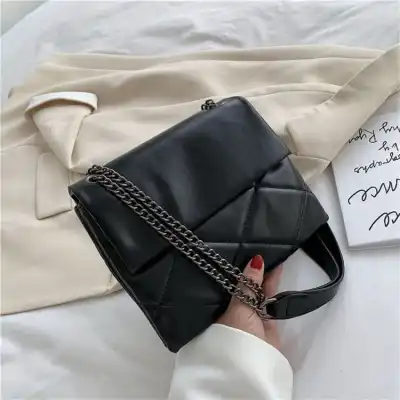 Women Solid Color PU Chain Shoulder Bag with Stitching