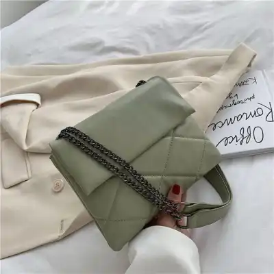 Women Solid Color PU Chain Shoulder Bag with Stitching