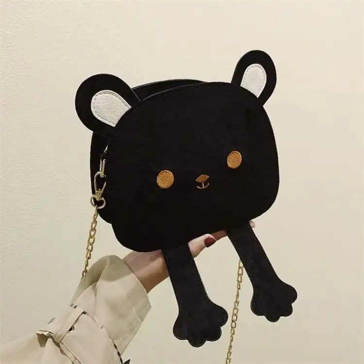Women Cartoon Bear Color Blocking Chain Suede Crossbody Bag