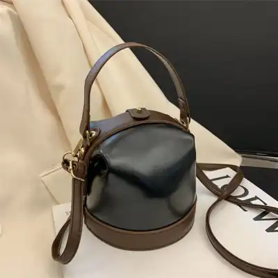 Women Vintage Color Blocking Patchwork PU Bucket Bag