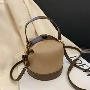 Women Vintage Color Blocking Patchwork PU Bucket Bag