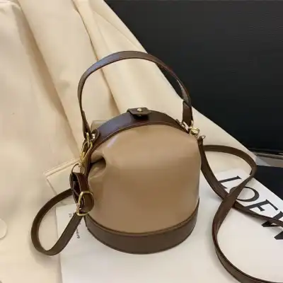 Women Vintage Color Blocking Patchwork PU Bucket Bag