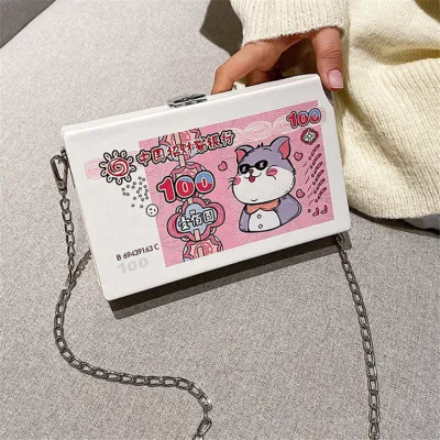 Women Cartoon Color Blocking Square PU Crossbody Bag