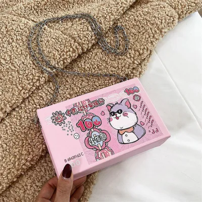 Women Cartoon Color Blocking Square PU Crossbody Bag