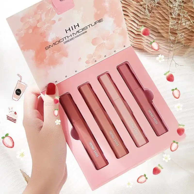 HIH 4-Color Set Moisturizing Lip Glaze Long Lasting Non-stick Cup Velvet Liquid Lip Gloss