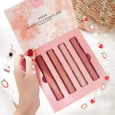 HIH 4-Color Set Moisturizing Lip Glaze Long Lasting Non-stick Cup Velvet Liquid Lip Gloss