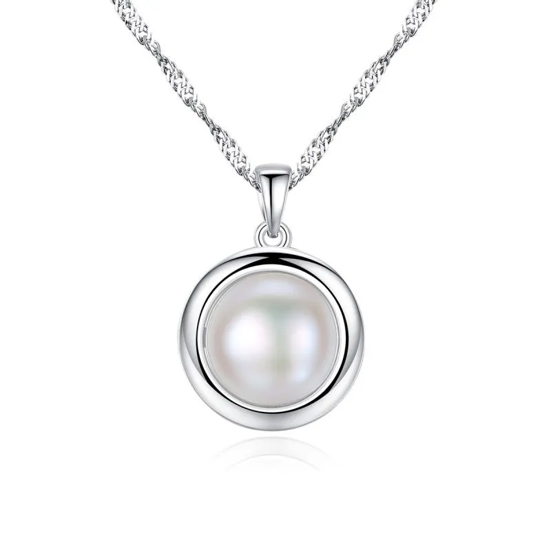 Simple Design Elegant Women 925 Sterling Silver Chain Natural Pearl Necklace