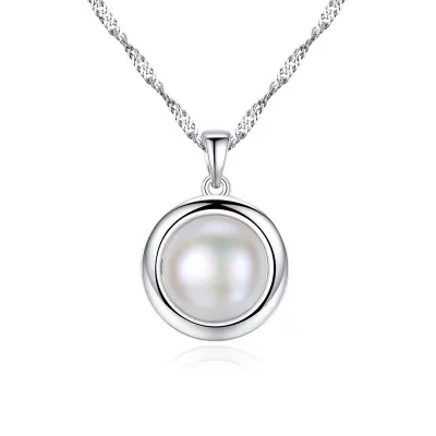 Simple Design Elegant Women 925 Sterling Silver Chain Natural Pearl Necklace